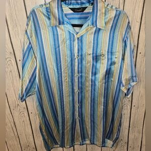 VTG Genelli Silk Shirt MULTICOLOR Striped Short Sleeve Shirt - Sz L EUC